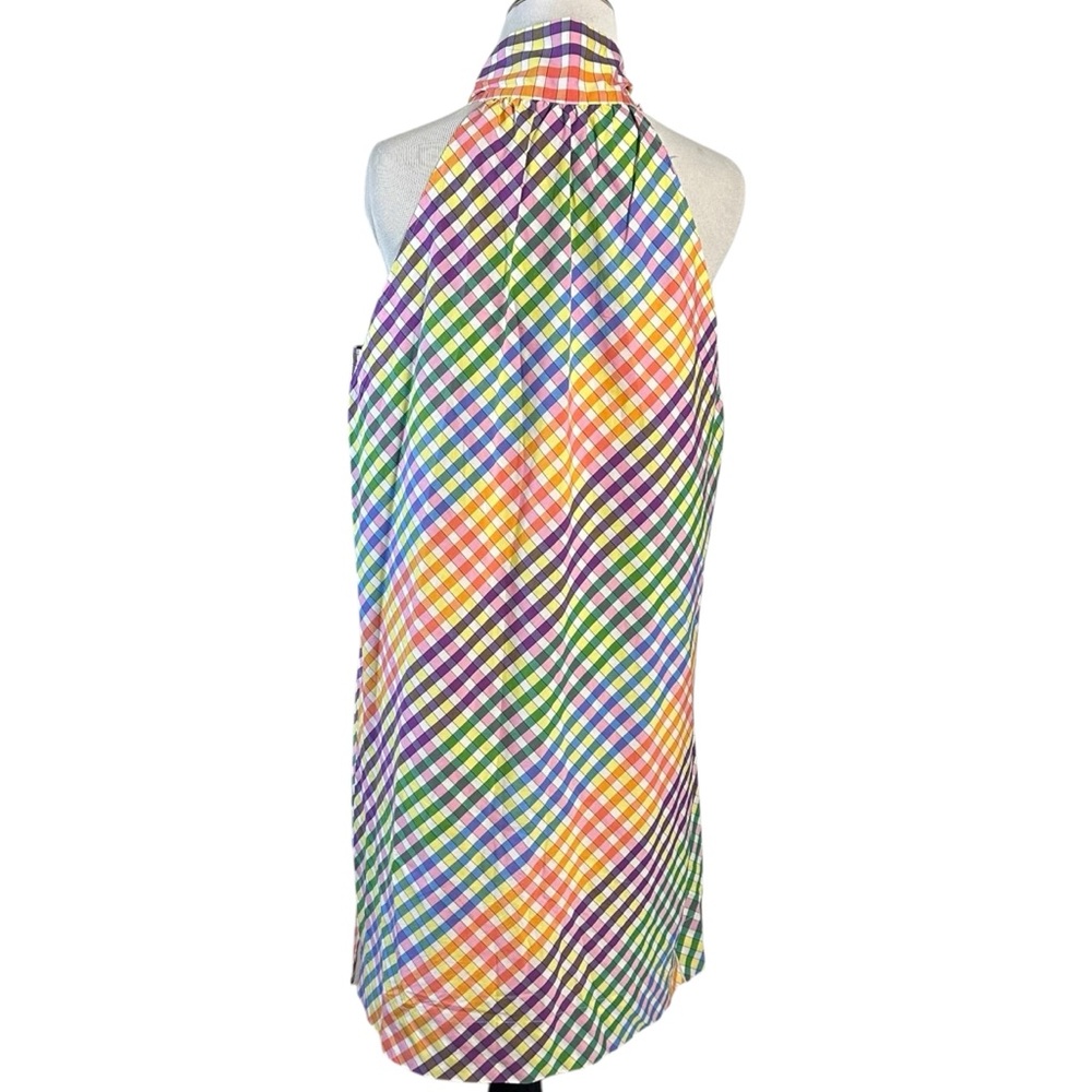 J.Crew Tie Neck Rainbow Gingham Dress Size 8 Plaid Preppy Bow Summer - Picture 12 of 16